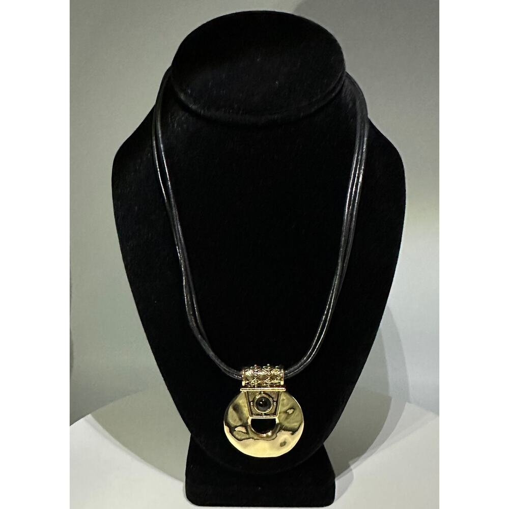 Chico's Gold Tone Round Medallion Triple Strand Cord Statement Necklace